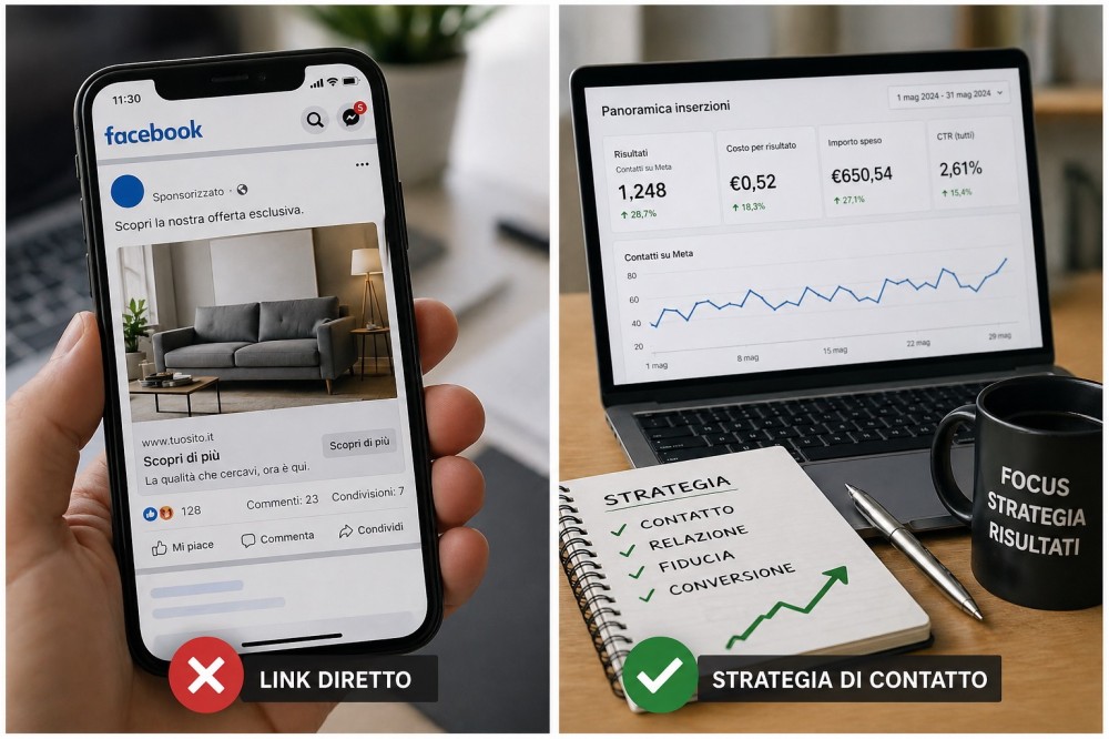 Facebook Ads, perché il link diretto converte meno — il nodo delle campagne da 30.000 euro